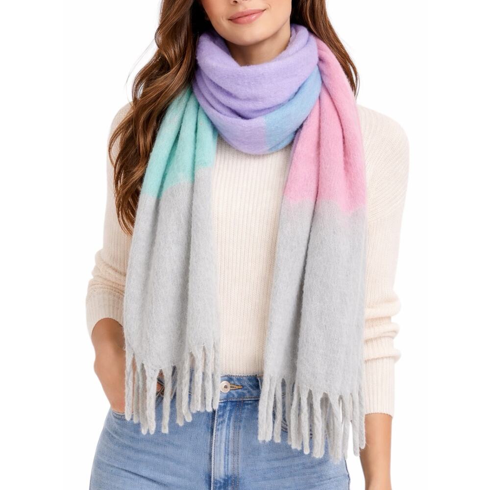 Talbots Colorblock Luxe Oversized Blanket Scarf Multi Color Pastel